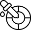 Icon of an eyedropper releasing a drop, positioned above an incomplete circular shape with intersecting lines, resembling a color palette or segmentation chart. Black and white line drawing on a transparent background.